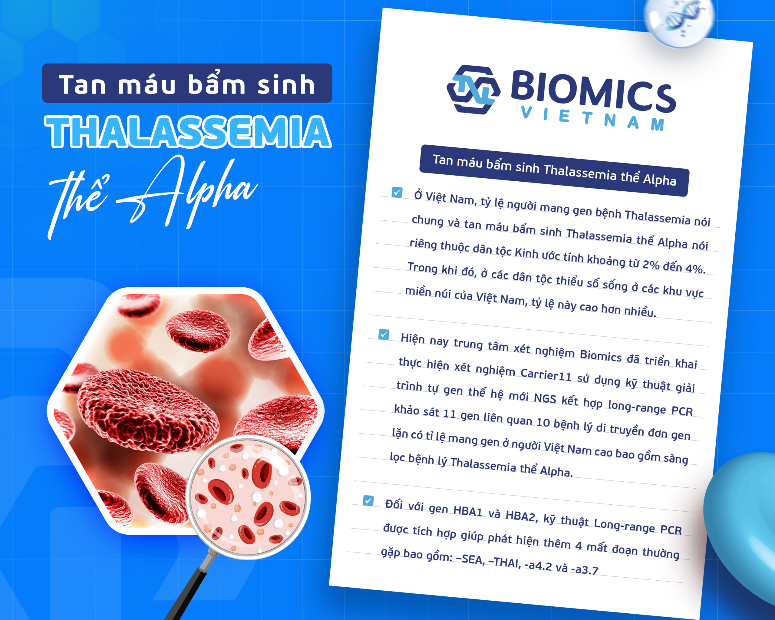 Sàng lọc bệnh lý Tan máu bẩm sinh Thalassemia, thể Alpha